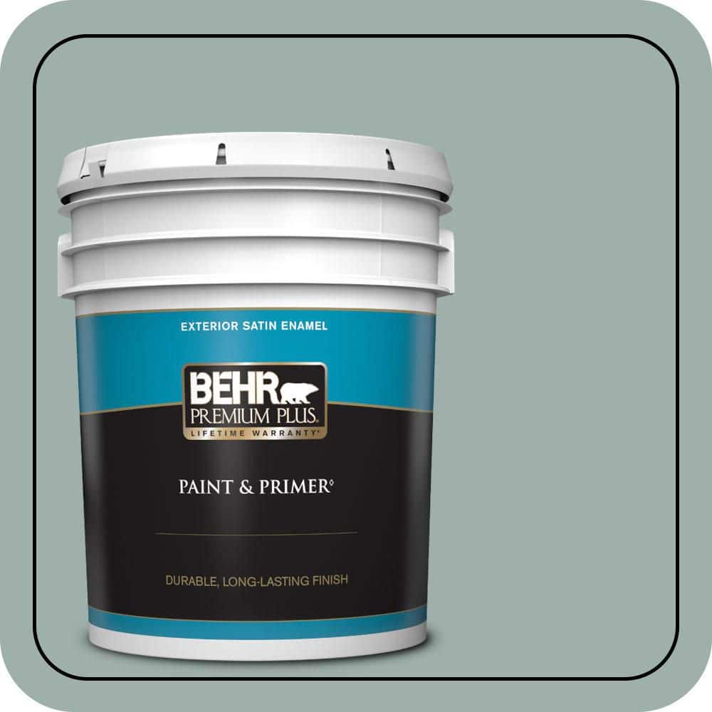 BEHR PREMIUM PLUS 5 gal. #490F-4 Gray Morning Satin Enamel Exterior Paint & Primer