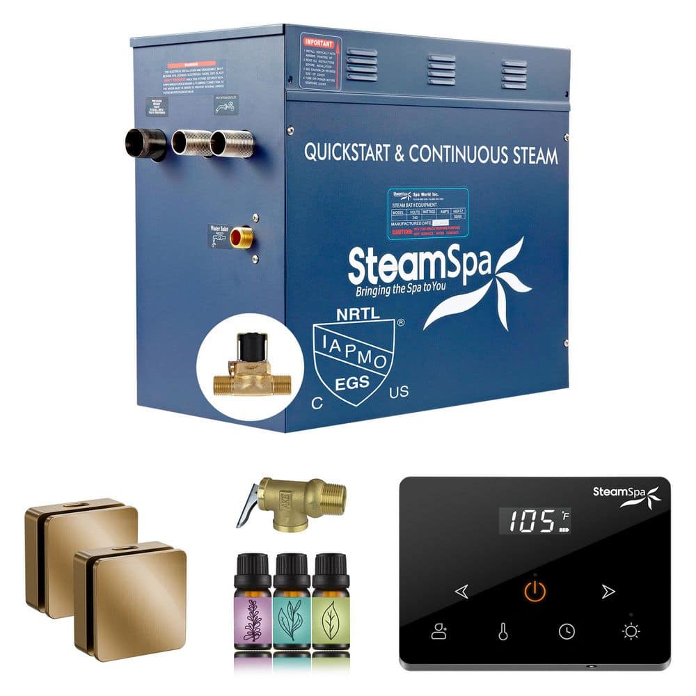 SteamSpa Oasis Series 12000-Watt Steam Generator with Continuous Steam Fully Wireless Control and Auto-Drain in Gold (1)