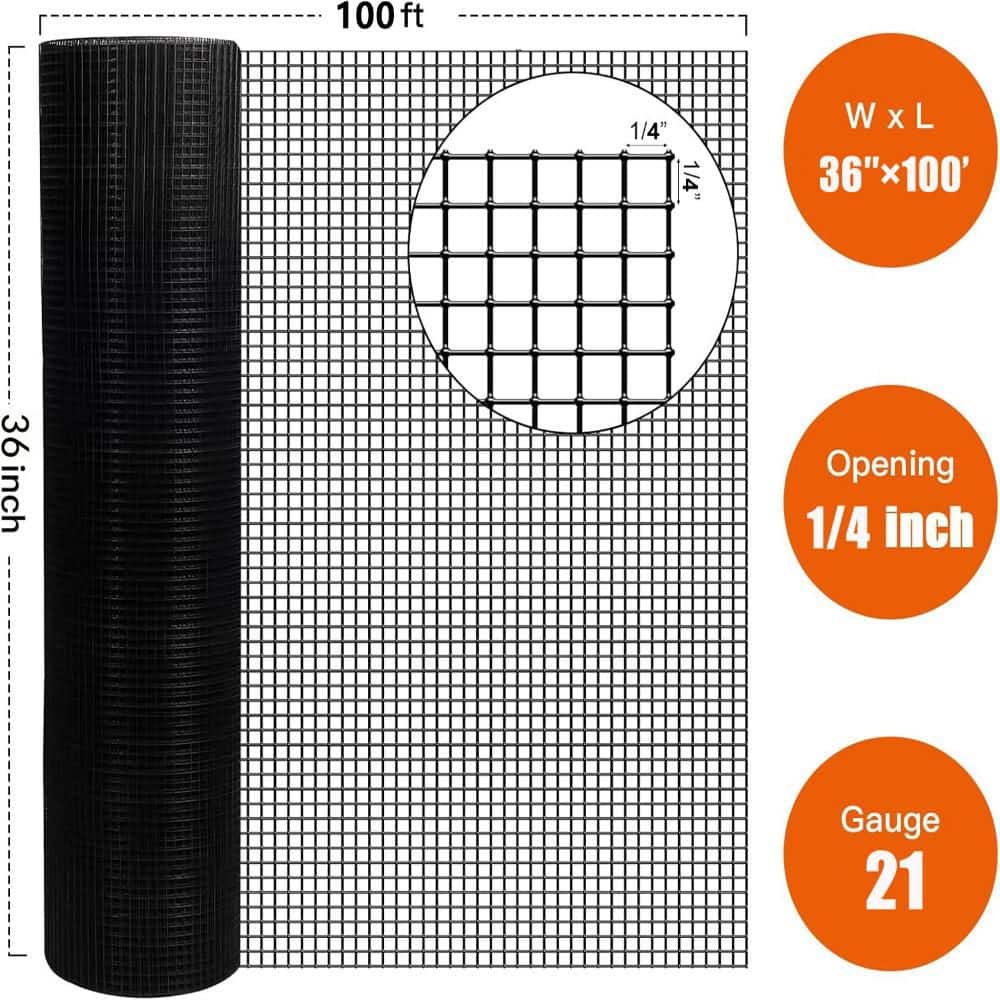 Unbranded 36 in. x 100 ft. 21-Gauge Black Vinyl Coated Hardware Cloth Chicken Coop (3)