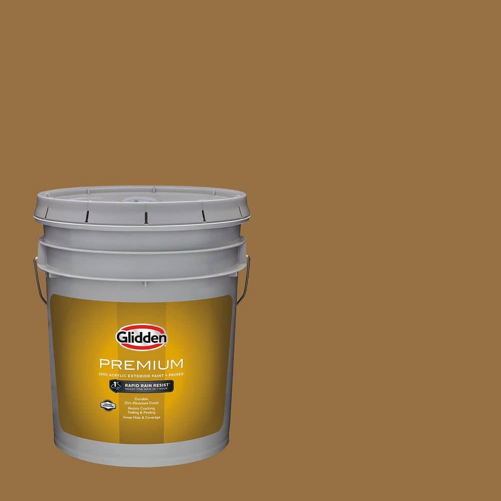 Glidden Premium 5 gal. PPG1087-7 Chewy Caramel Flat/Matte Exterior Paint