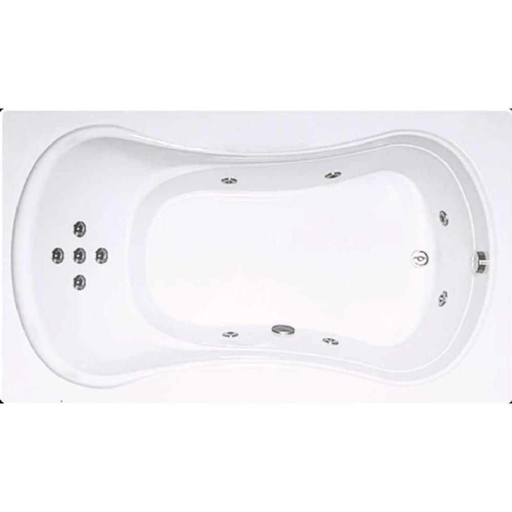 Comfortflo 72 in. x 42 in. Acrylic Rectangular Drop-in Whirlpool Bathtub with Reversible Drain in White