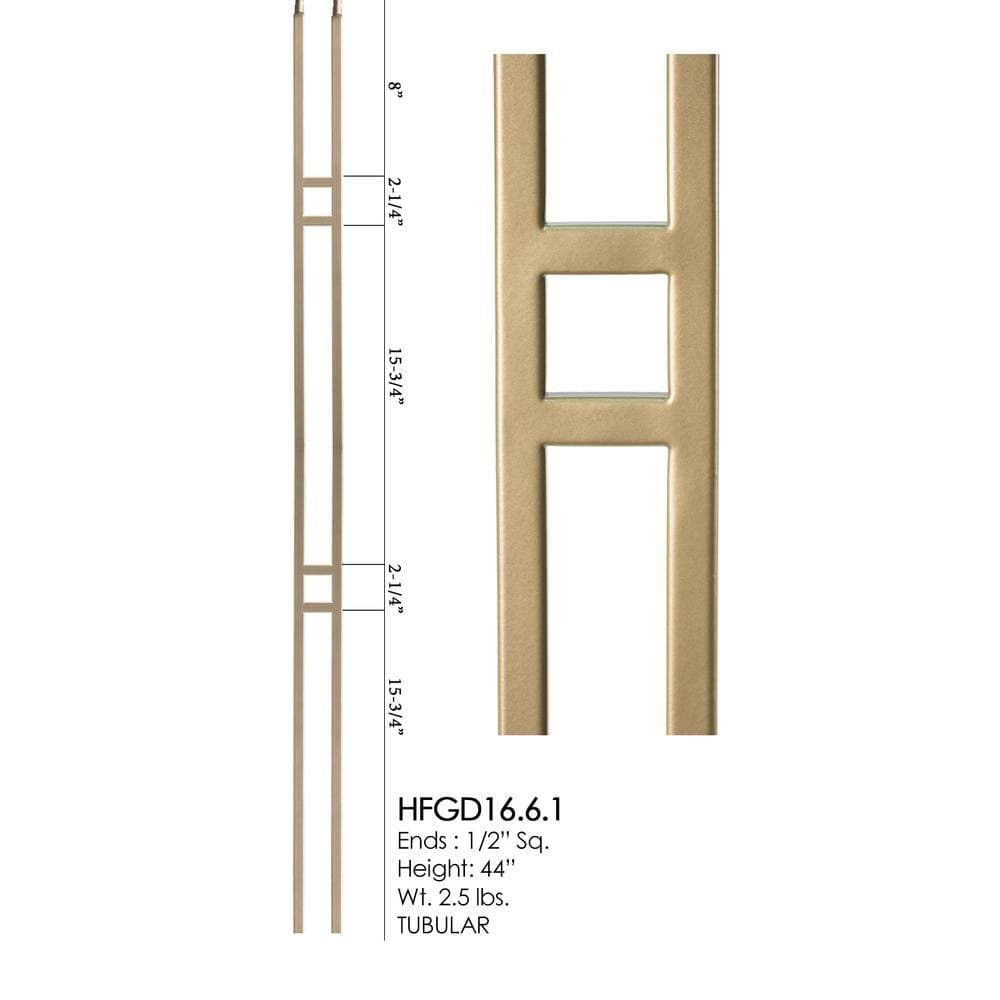 HOUSE OF FORGINGS Dorado Gold 16.6.1 Double Bar Square Hollow 0.5 in. x 44 in. Iron Baluster for Staircase Remodel (2)
