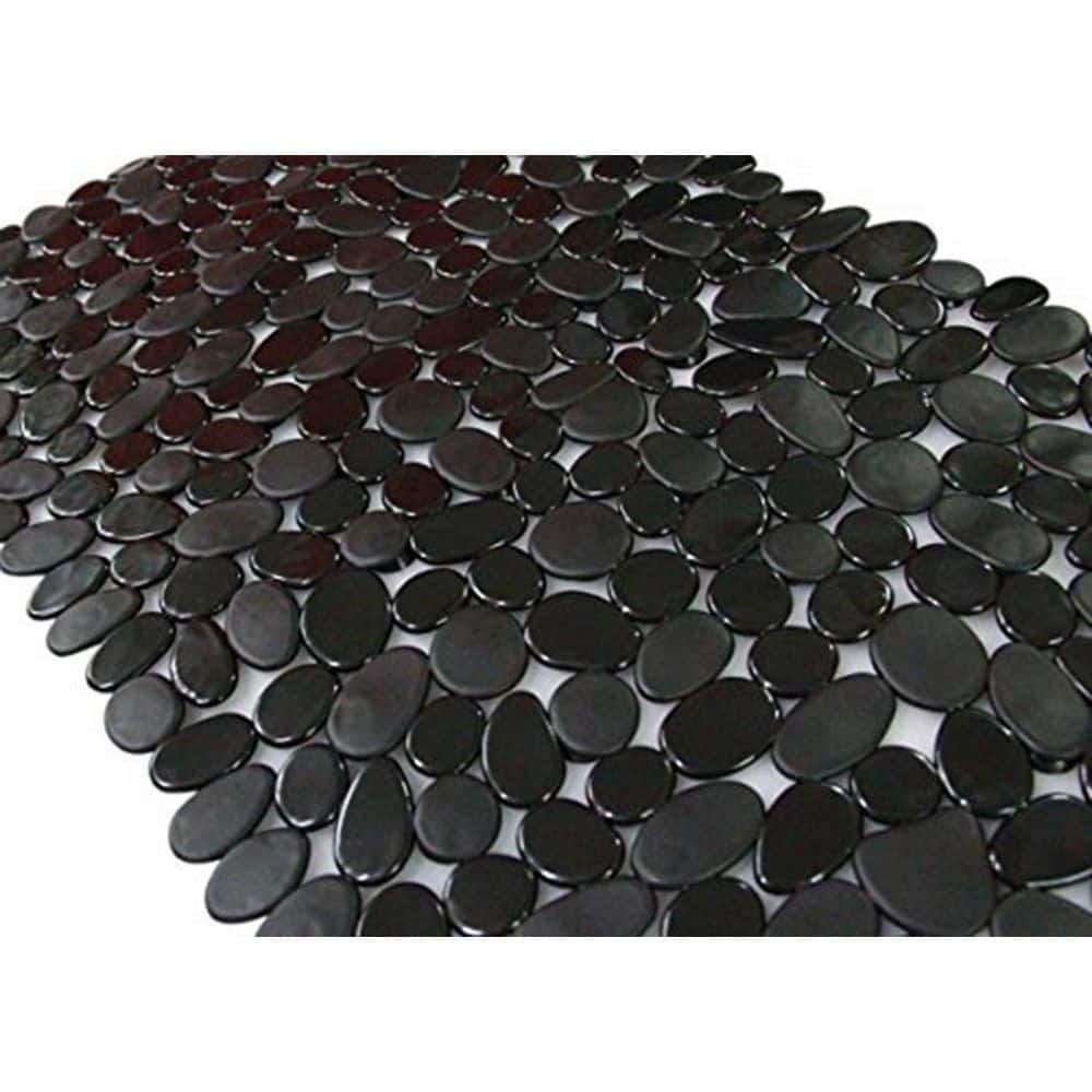 Numhew 16 in. x 35 in. Non-Slip Pebble Bath Mat in Black for Smooth/Non-Textured Tubs Only, with Drain Holes, Suction Cups (1)