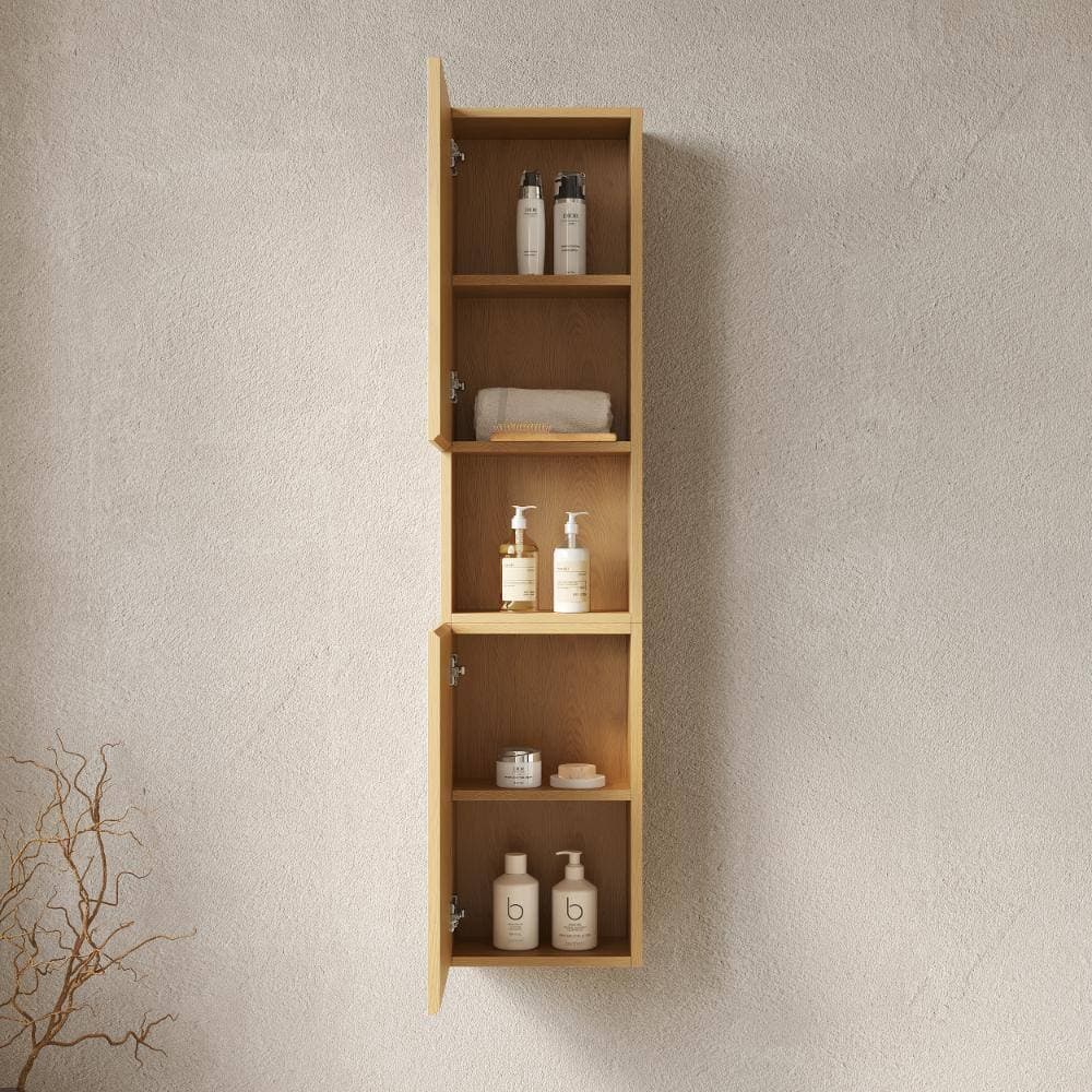 XUJMK 14 in. W x 12 in. D x 59 in. H Bathroom Storage Wall Cabinet in Brown, Narrow Storage Cabinet with Door, Shelves (3)