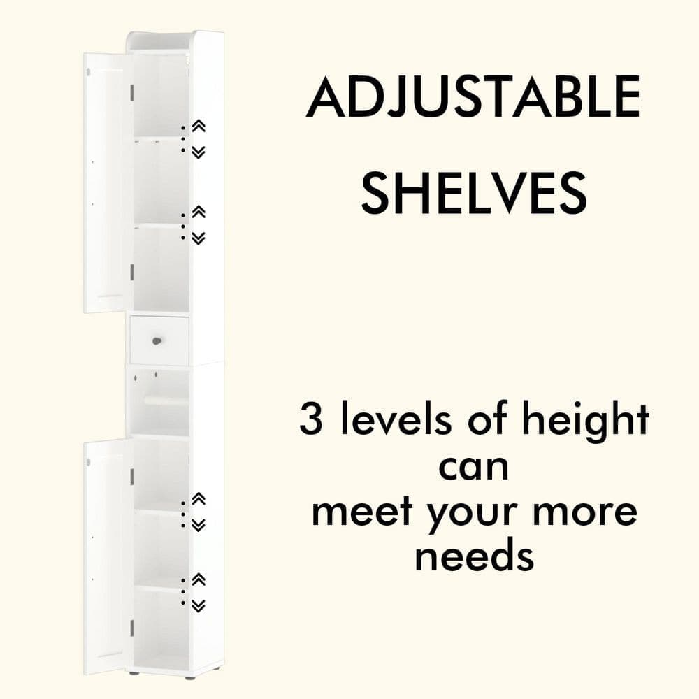 RKZHOPT Slim 7.87 in. W x 7.87 in. D x 67.51 in. H White Linen Cabinet with Adjustable Shelves, 2-Door Cabinet with Anti-Tip (3)