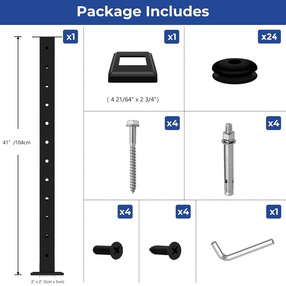 Afoxsos Stainless Steel 42 in. Cable Railing Line Post with Cable Grommets Black Finish Flat Top Deck Post (1-Pack) (2)