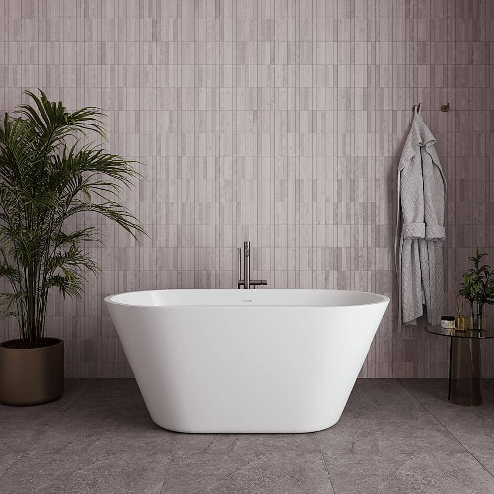 Streamline 54 in. x 30 in. Acrylic Freestanding Soaking Bathtub in Glossy White with Brushed Nickel Drain (1)