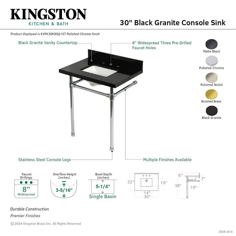 Kingston Brass Dreyfuss 30 in. x 22 in. Console Sink Combo in Black Granite/Polished Nickel with Legs (2)