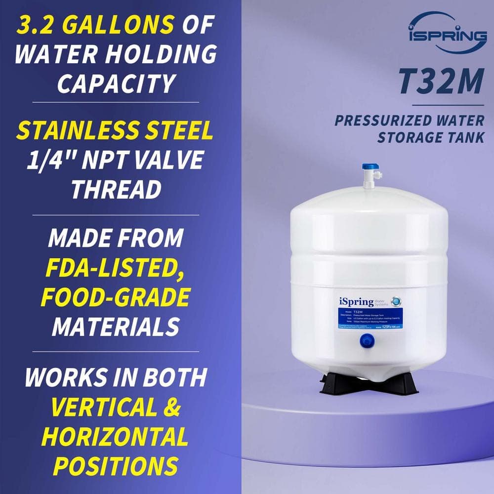 ISPRING 3.2 Gal. Metal Pressurized Reverse Osmosis Water Storage Tank with Ball Valve (2)
