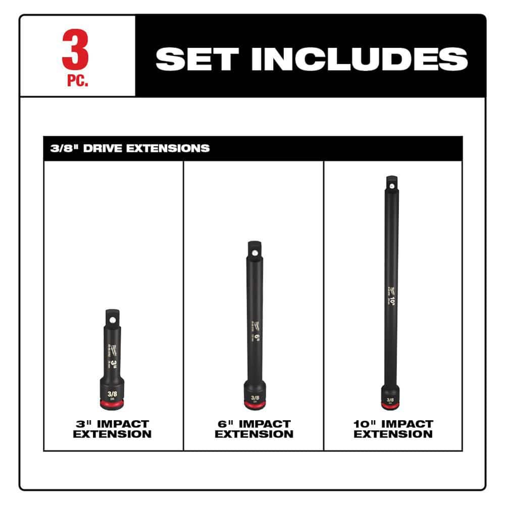Milwaukee SHOCKWAVE Impact Duty 3/8 in. Drive Extension Set (3-Piece) (2)