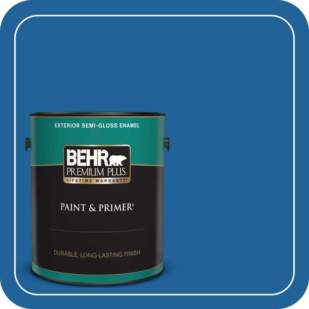 BEHR PREMIUM PLUS 1 gal. #570B-7 Cobalt Glaze Semi-Gloss Enamel Exterior Paint & Primer