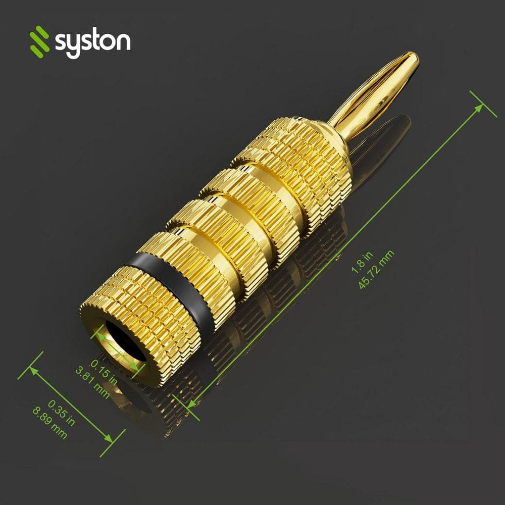 Syston Cable Technology Banana Plugs, 4 mm 24K Gold Plated Pure Copper, Closed Screw Type for Speaker Wire, Amplifiers and Sound Systems 24-Pack (3)