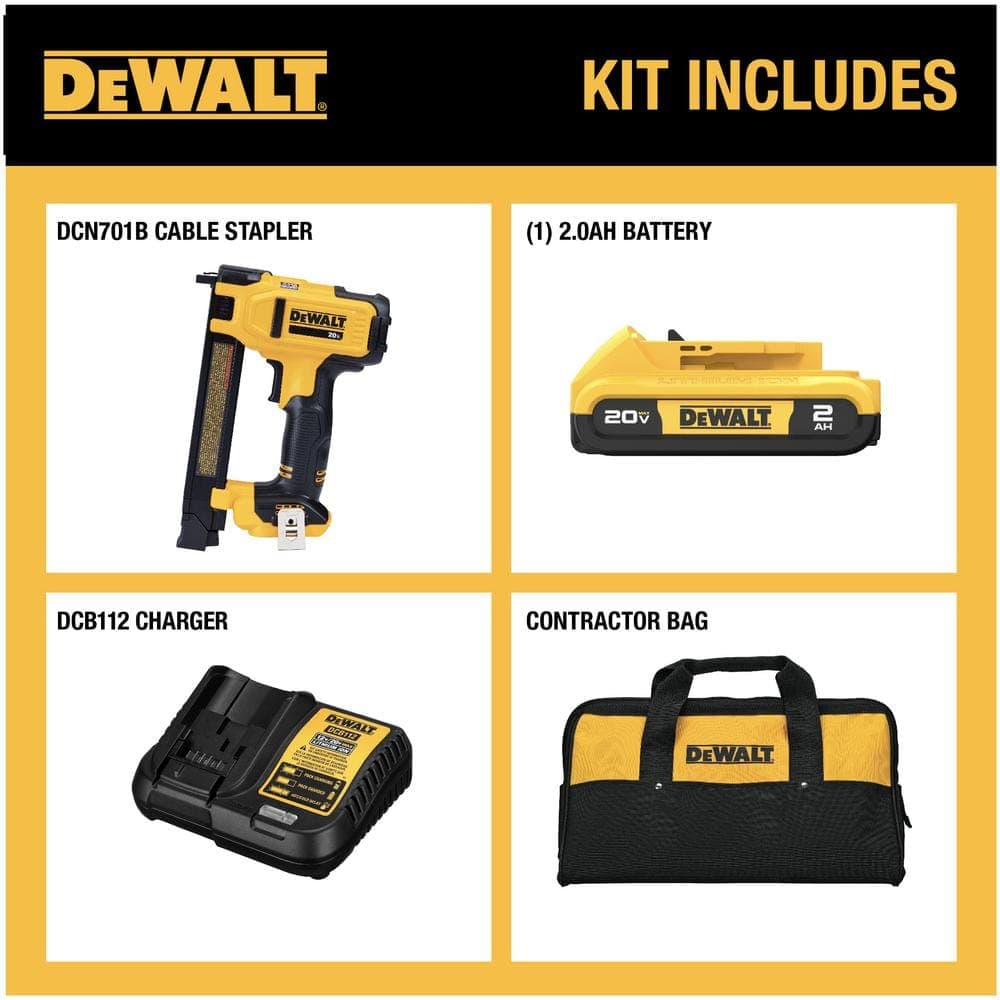 DEWALT 20-Volt MAX Lithium-Ion Cordless Cable Stapler with (2) 2. 0Ah Batteries Charger and Bag (2)