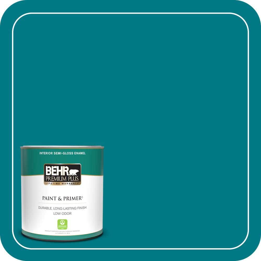 BEHR PREMIUM PLUS 1 qt. #S-G-510 Beach Towel Semi-Gloss Enamel Low Odor Interior Paint & Primer