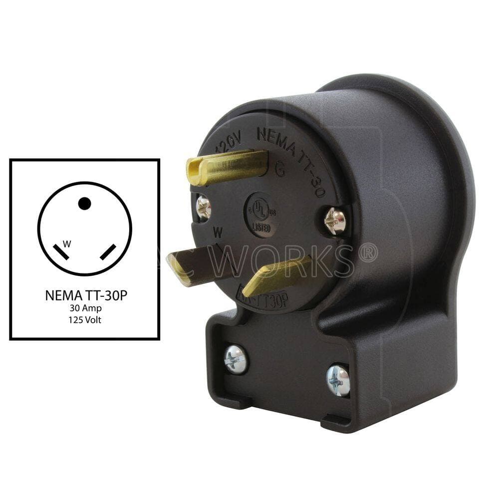 AC WORKS 30 Amp 3-Prong RV Travel Trailer NEMA TT-30P Elbow-Style Assembly Replacement Plug (2)