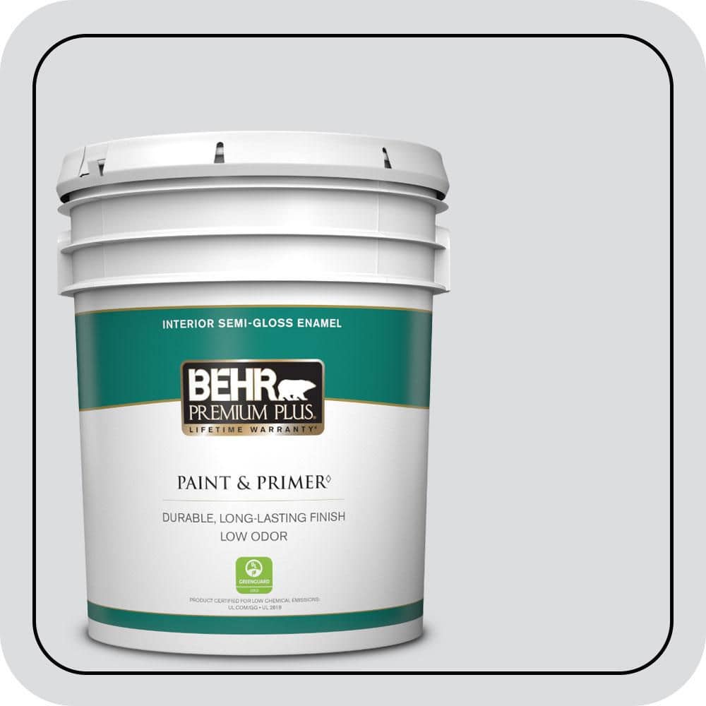 BEHR PREMIUM PLUS 5 gal. #N540-1 Script White Semi-Gloss Enamel Low Odor Interior Paint & Primer (1)