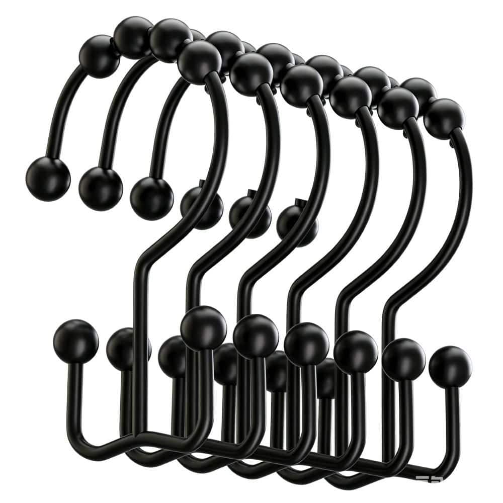 Esepony Metal Shower Curtain Hooks with Double Glide for Bathroom and Shower Curtain Rings/Hooks in Matte Black (12-Pack)