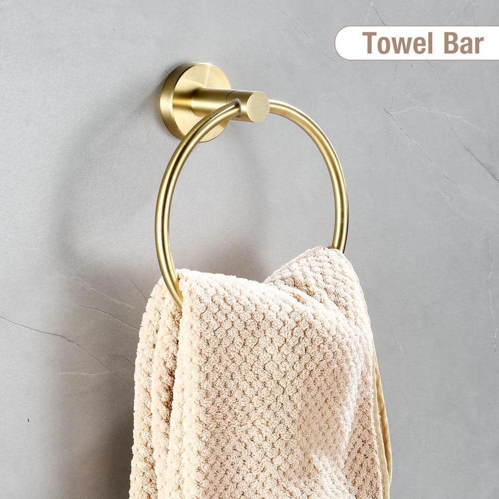 YSQCAR 10-Piece Bath Hardware Set with Towel Ring Toilet Paper Holder Towel Hook and Towel Bar in Brushed Gold (3)