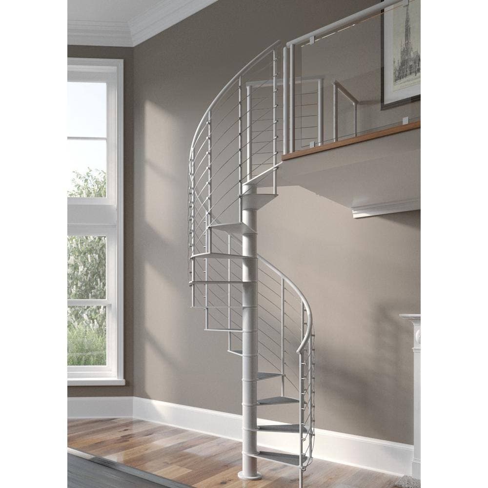 Mylen STAIRS Hayden White Interior 42in Diameter, Fits Height 110.5in - 123.5in, 1 36in Tall Platform Rail Spiral Staircase Kit (2)