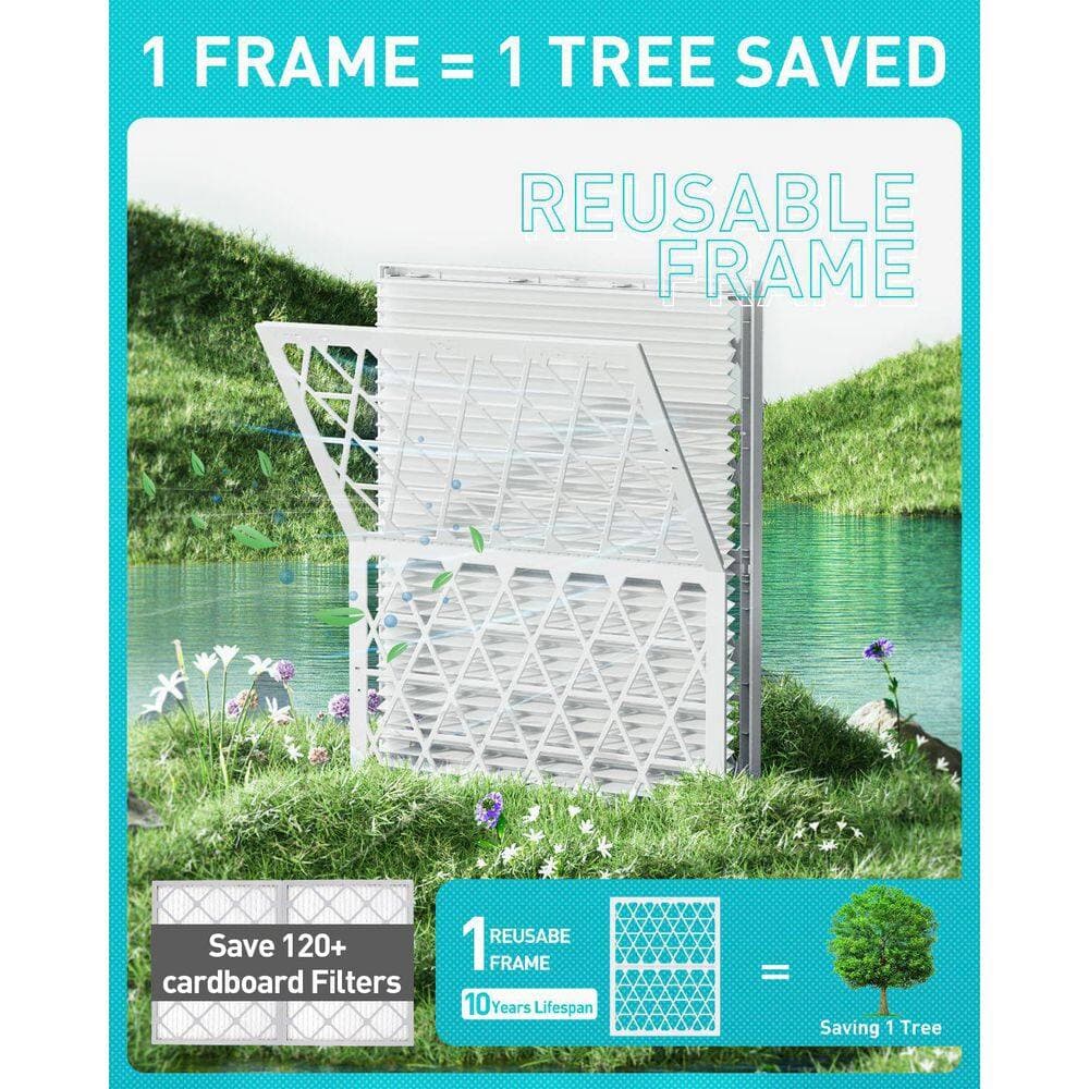 Laybus 16 in. x 20 in. x 1 in. Refillable Air Filter, MERV 8 Fits Most AC HVAC Furnace Filter with 1 Reusable Foldable Frame (3)