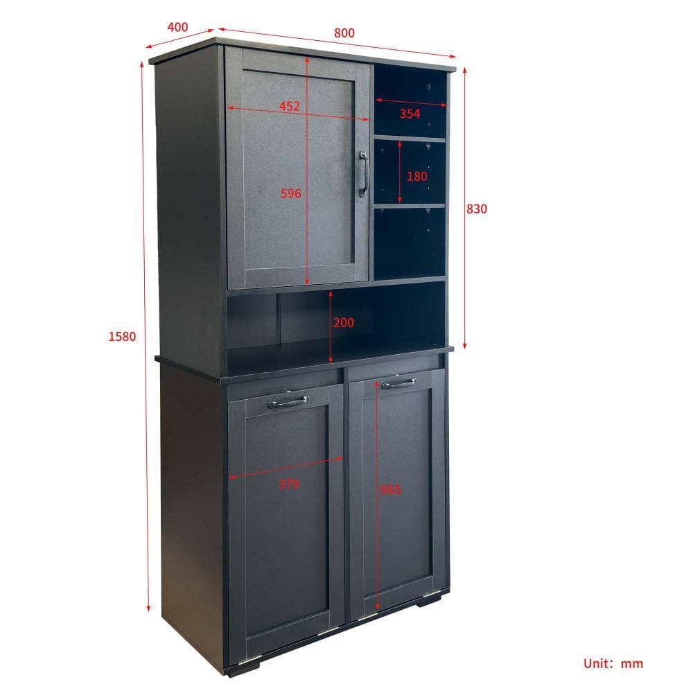 XUJMK 32 in W x 16 in D x 63 in H Linen Cabinet, Laundry Cabinet with Doors, Tilt-Out Laundry Hamper, Adjustable Shelf, Black (2)