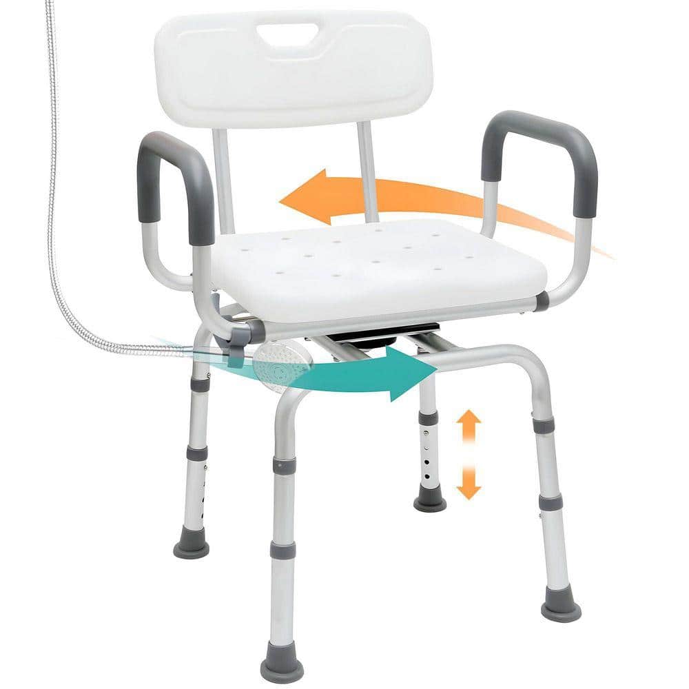 Lynzavix 16 in. W Freestanding 360° Swivel Shower Chair with Adjustable Height and Non-Slip Seat in White (2)