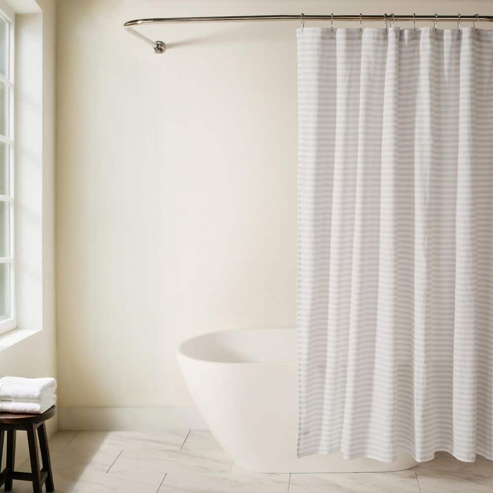 Becky Cameron 72 in. W x 72 in. L Cotton Blend Striped Shower Curtain in Classic Stripe Light Gray