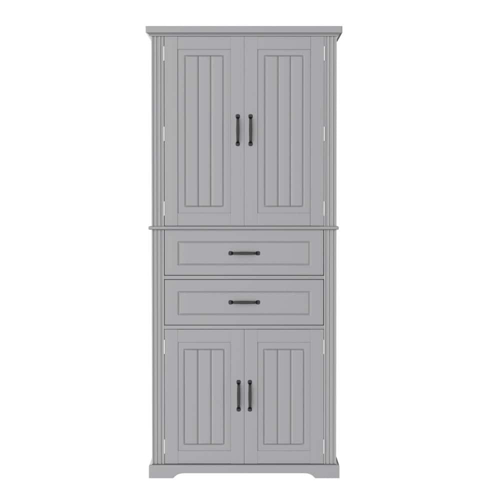 YSQCAR 30 in. W x 15.8 in. D x 72.5 in. H Freestanding Gray Linen Cabinet with 2 Drawers and Slide Rails and Adjustable Shelf (1)