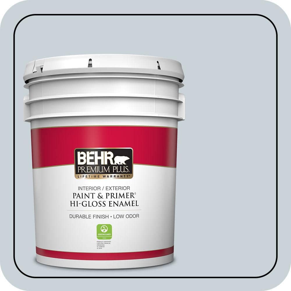 BEHR PREMIUM PLUS 5 gal. #N480-1 Light Drizzle Hi-Gloss Enamel Interior/Exterior Paint & Primer