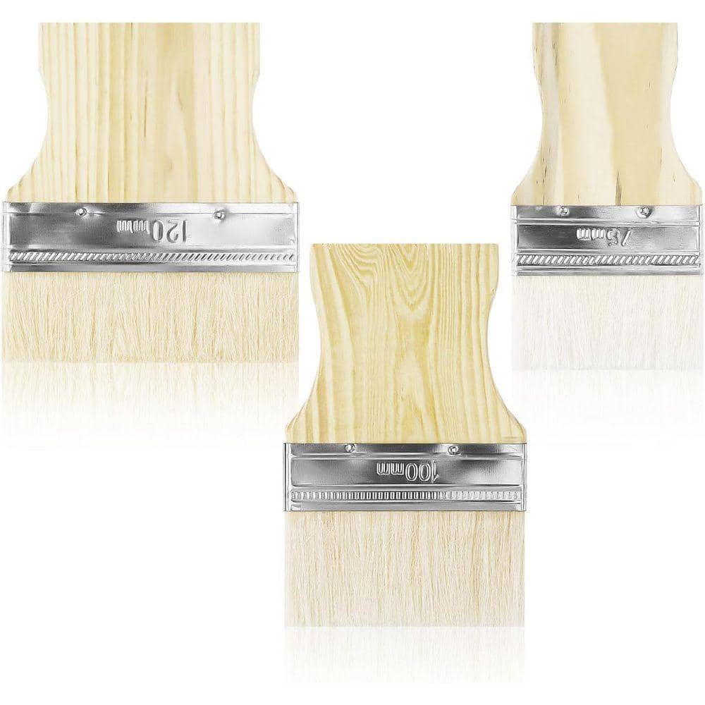 KIWDZFU 3/4/5 in. Flat Paddle Paint Brush Set for Oil and Acrylic with Wooden Handle 3-Pack (1)