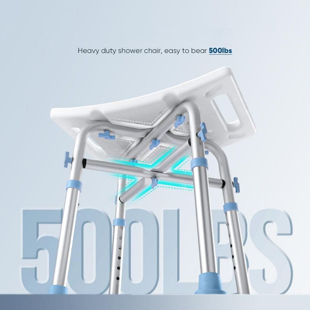 Wudkey Heavy Duty Aluminum Shower Chair in White, Padded Bath Seat with 6 Height Adjustable Tubes, Shower Bench Bathtub Stool (3)