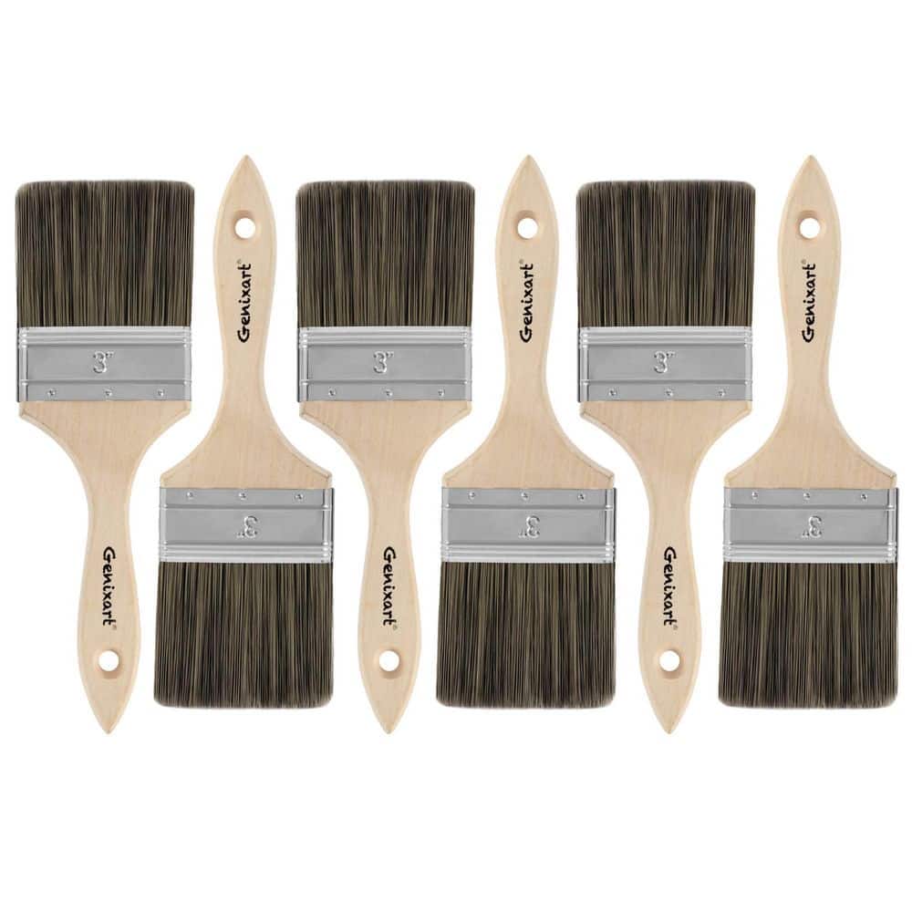 NVNOO 3 in. Double Thick Chip Paint Brush Stain Brushes for Varnish, Paste, Gesso and Limewash (6-Pack)