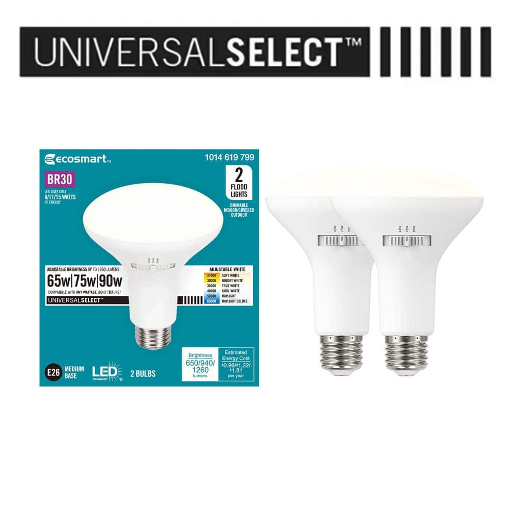 EcoSmart Universal Select 65/75/90-Watt Equivalent BR30 Dimmable LED Flood Light Bulb with Selectable Color Temperature (2-Pack) (2)
