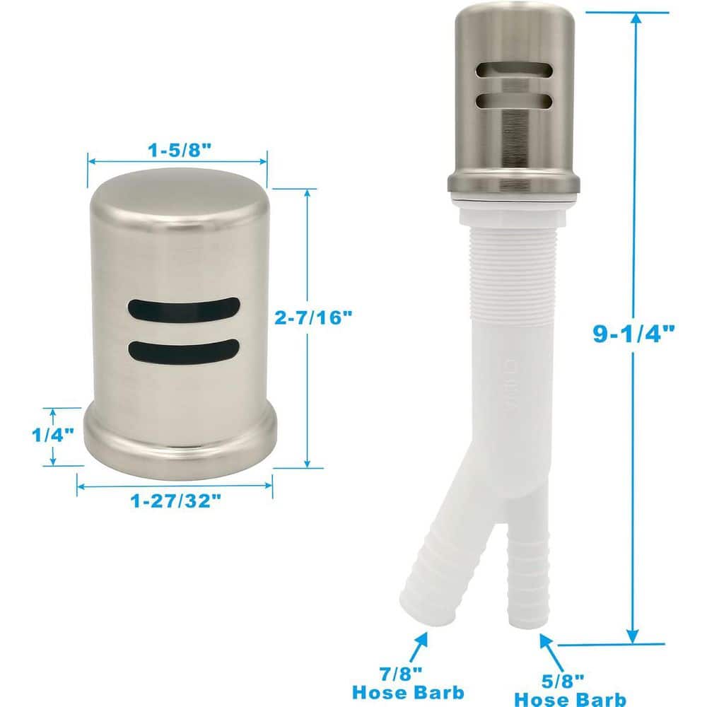Helhom 1-Pack Universal Dishwasher Air Gap Kit with Solid Brass Cap, Replacement Air Gap Cover and Escutcheon, Satin Nickel (2)