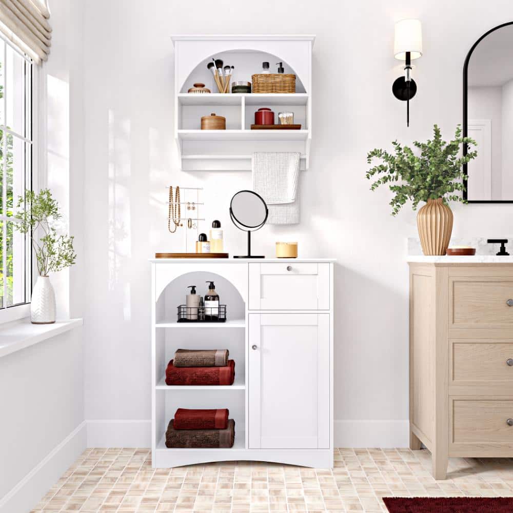 RiverRidge Home Bristol Bathroom and Laundry Arch Wall Mount Storage Medicine Cabinet Shelf with Towel Storage - White (3)
