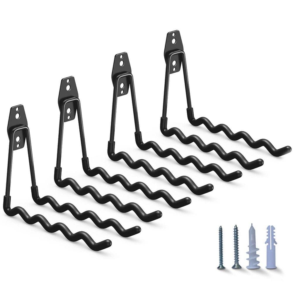 NVNOO 7.7 in. W Shaped Garage Long Hooks with 2 Extension Cord Holder Organizer for Garden Tool Bikes Hanging, Black (4-Pack) (1)