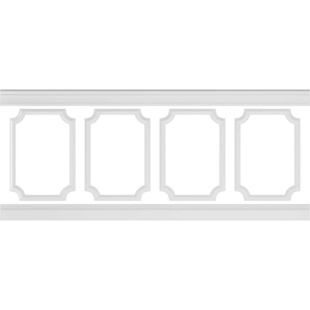 Ekena Millwork 94 1/2 in. (Adjustable 40 in. to 44 in.) 26 sq. ft. Polyurethane Ashford Scalloped Panel Wainscot Kit Primed (1)