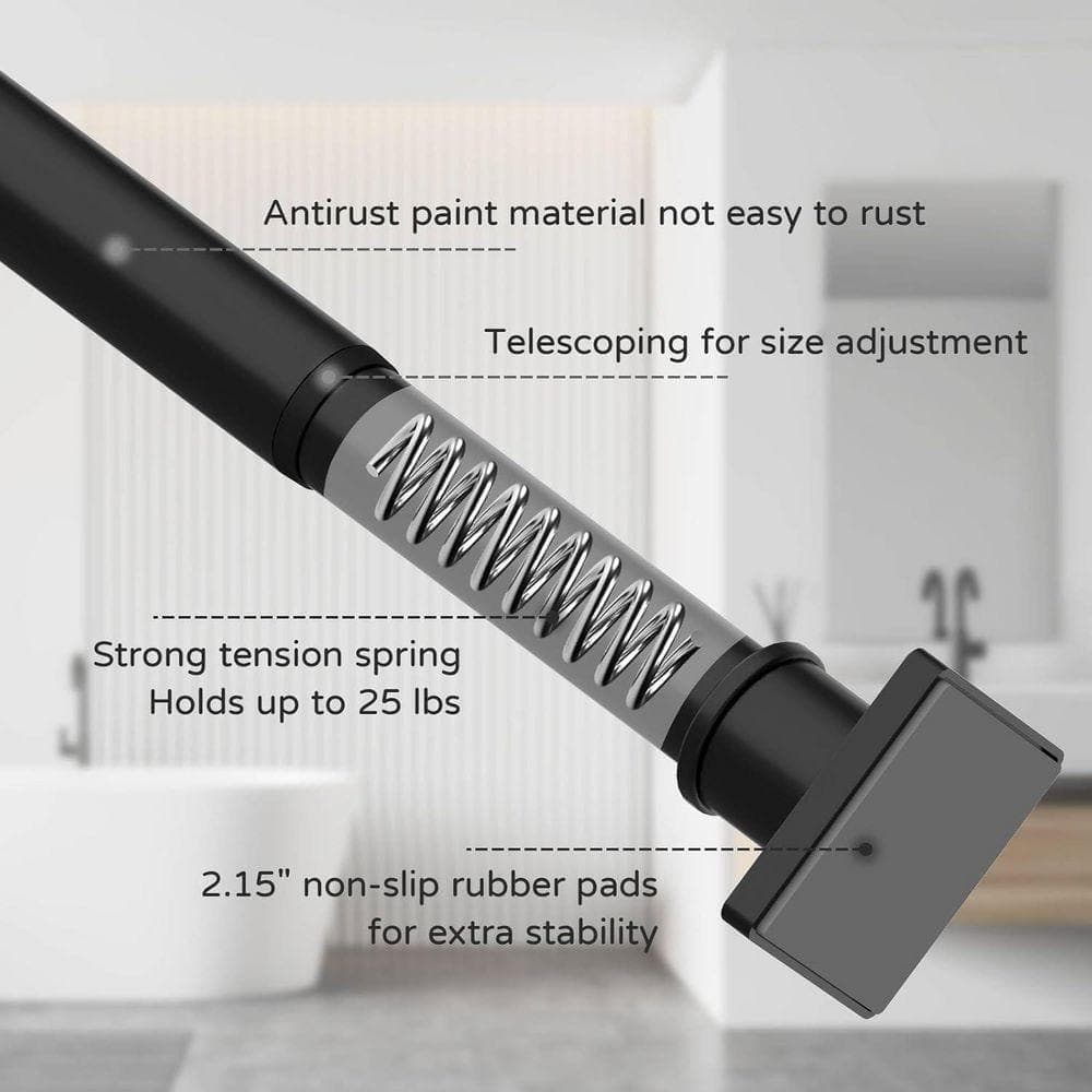 JFVKAF Adjustable Anti-Rust Shower Curtain Rod 16.90 in. L x 2.70 in. W Spring Tension No Drill Black for Bathroom Tension Rod (3)