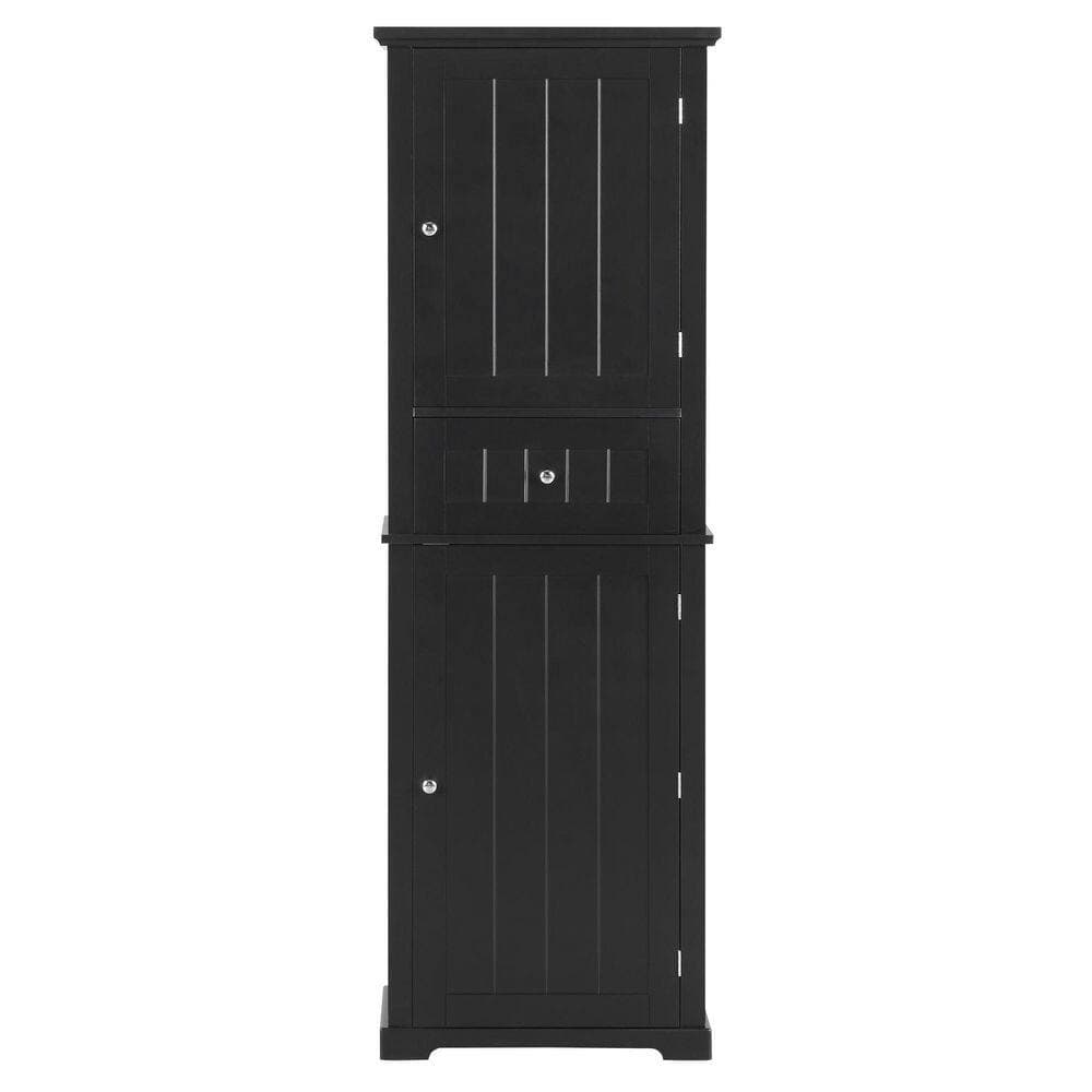 JimsMaison 22 in. W x 11 in. D x 67 in. H Black Freestanding Linen Cabinet with Drawers, Doors, Adjustable Shelves (2)