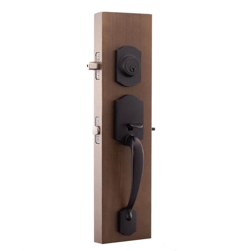 Copper Creek Craftsman Black Door Handleset with Contemporary Handle Trim (2)