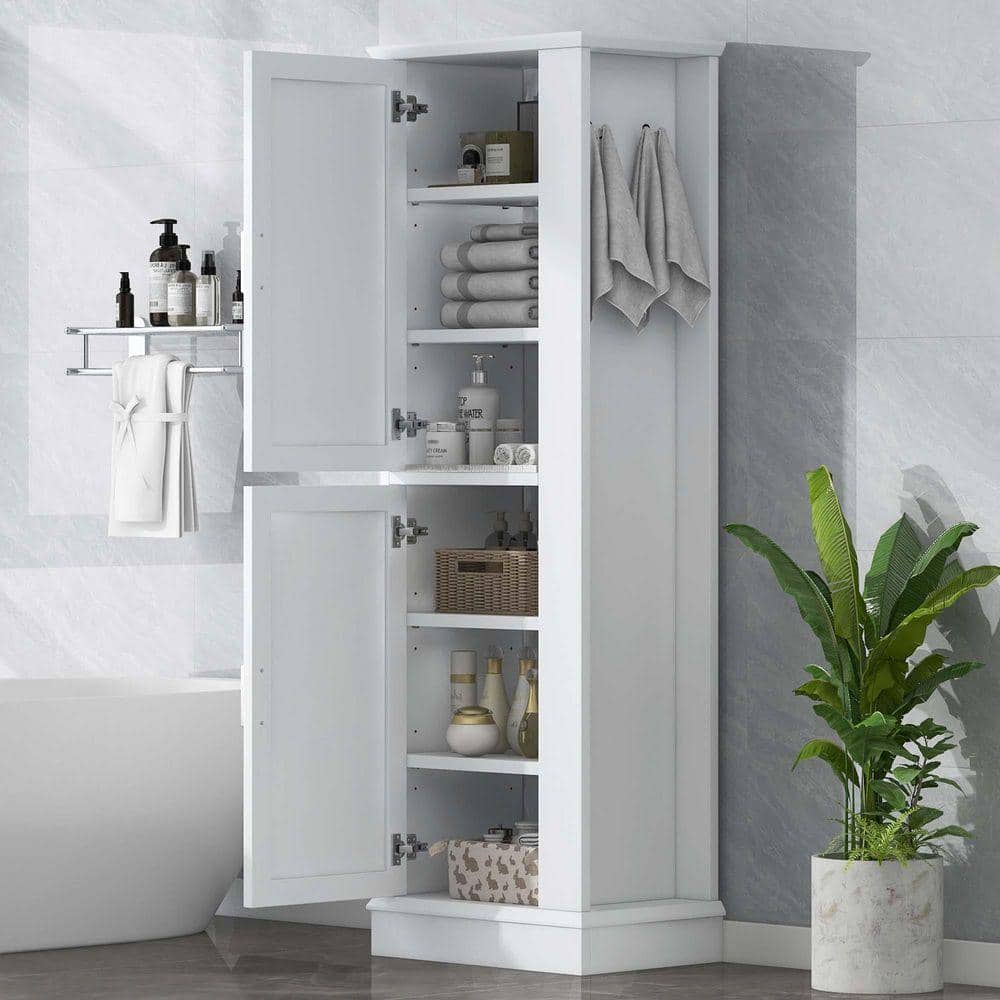 XUJMK 21 in. W x 14 in. D x 68 in. H White Linen Cabinet Freestanding Tall Bathroom Storage Cabinet (3)