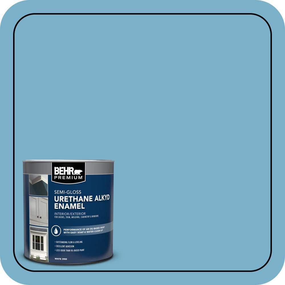 BEHR PREMIUM 1 qt. #M490-4 Frisky Blue Semi-Gloss Enamel Urethane Alkyd Interior/Exterior Paint (1)