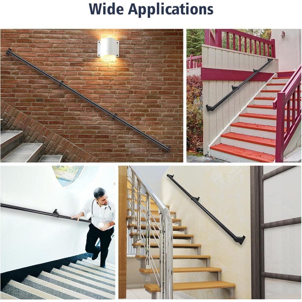 Afoxsos 8 ft. Aluminum Industrial Stair Handrail Indoor Outdoor Wall Mount Metal Hand Rails Anti-Slip Safety Railing for Steps (3)