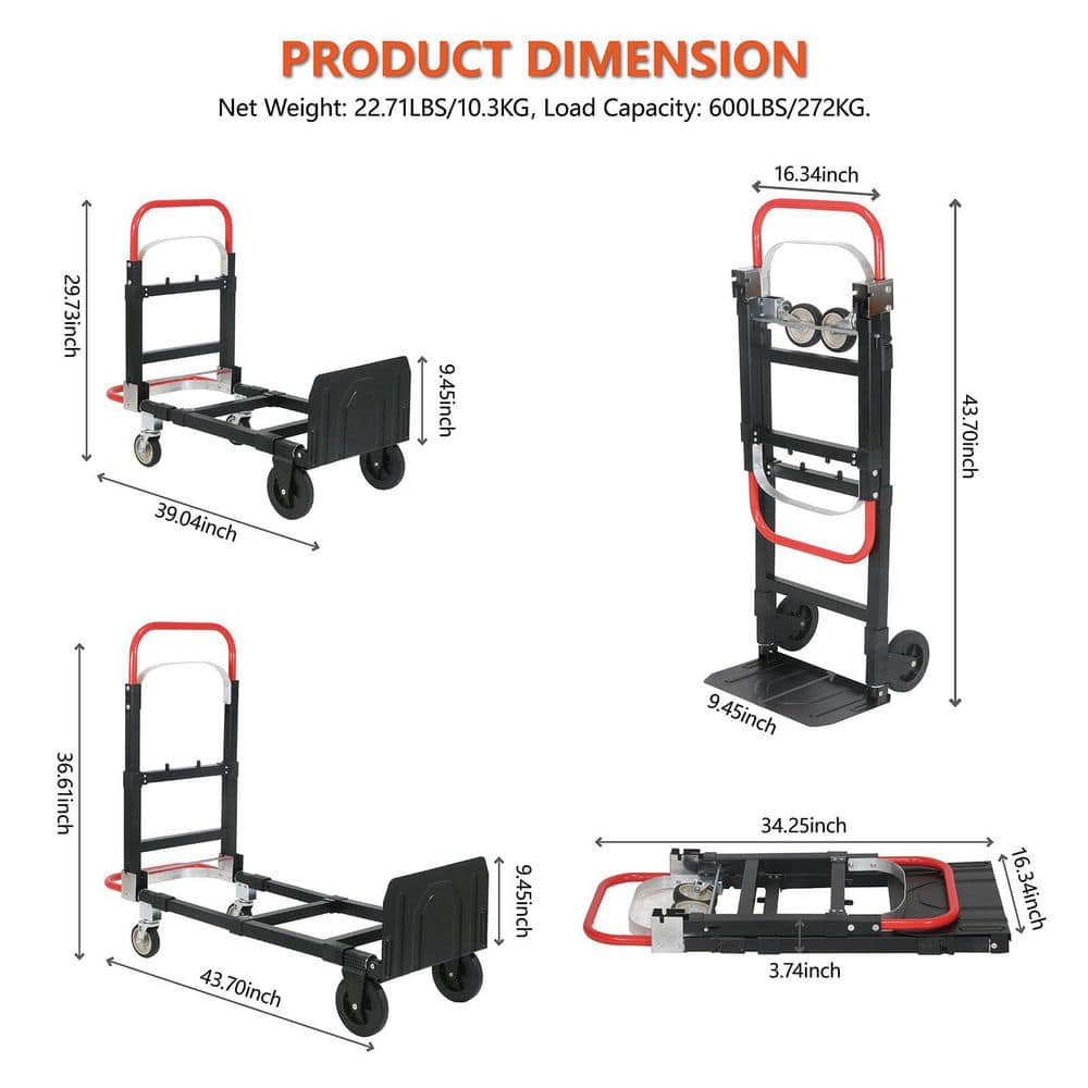 Afoxsos Aluminum Convertible Hand Truck, 2 in 1 Folding Dolly 800 lb. Capacity Heavy Duty Industrial Platform Cart (2)