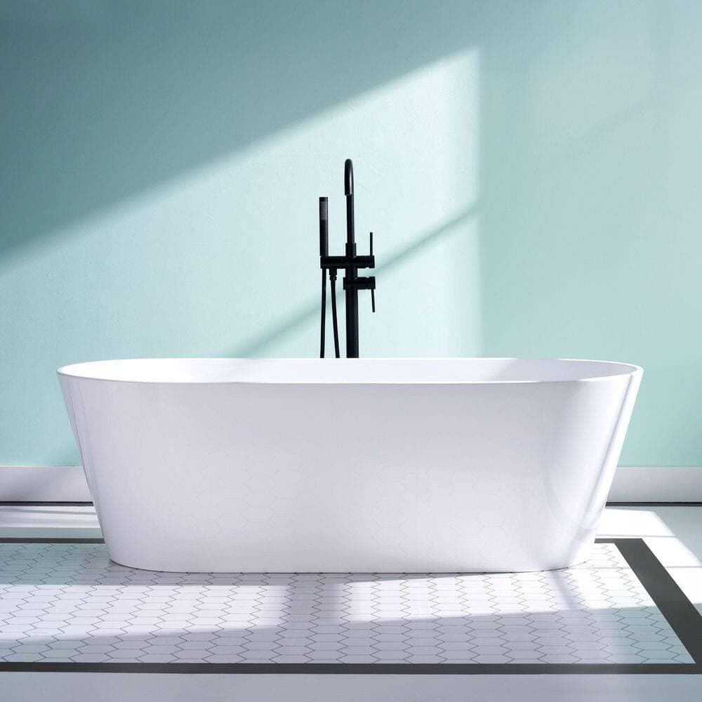Liviza 67 in. x 29 in. 100% Pure Virgin Acrylic Freestanding Soaking Bathtub with Center Drain in Glossy White (2)