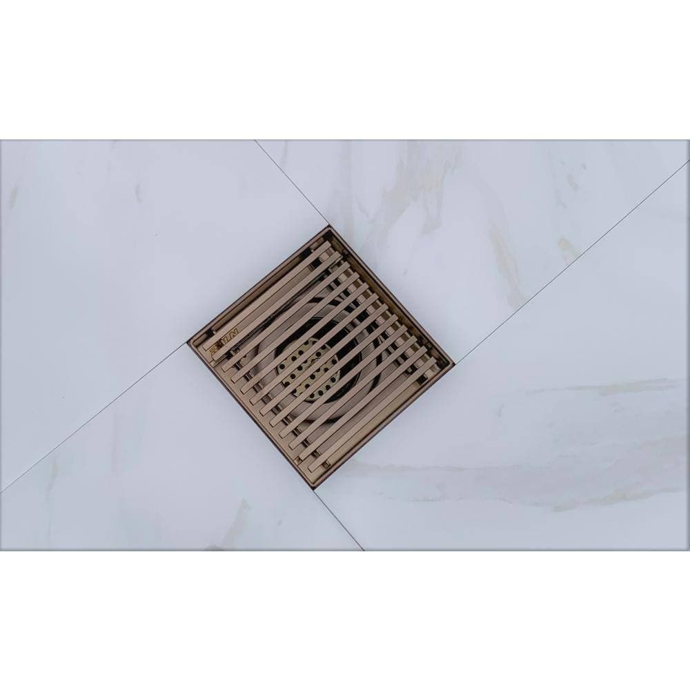RELN 8 in. x 8 in. Rose Gold Square Shower Drain with Linear Pattern Drain Cover (3)