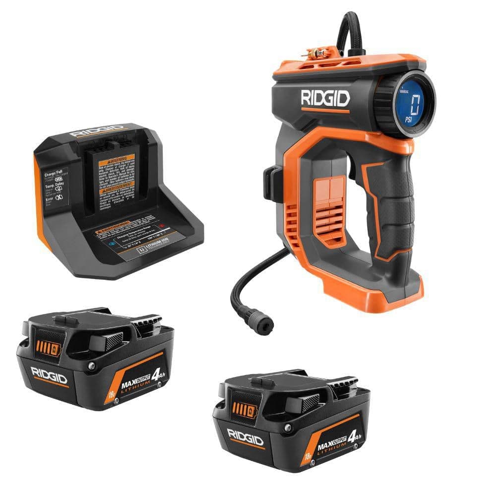 RIDGID 18V MAX Output Starter Kit with (2) 4.0 Ah MAX Output Batteries and Charger with 18V Digital Inflator