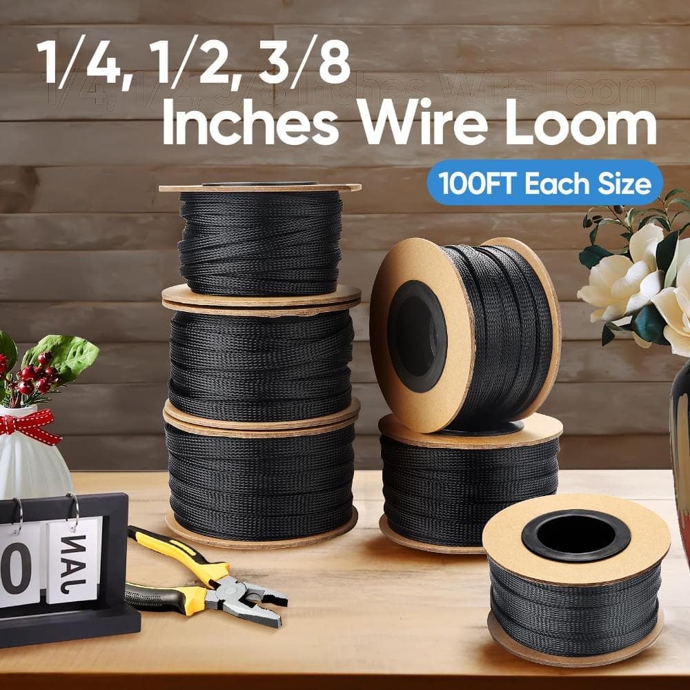 Unbranded 300 ft PET Expandable Wire Loom Sleeving with 1/4 in, 3/8 in and 1/2 in Diameters for Cable Management (2)