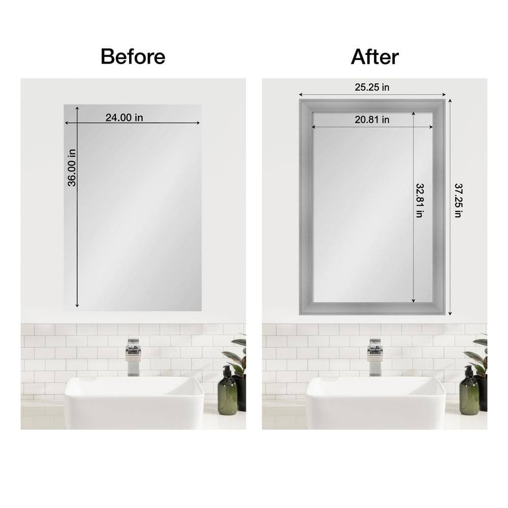 Amanti Art Mirror Makeover Flair Polished Nickel 25.25 in. W x 37.25 in. H Bathroom Mirror Frame Border Kit-Fits a 24 x 36 Mirror (3)