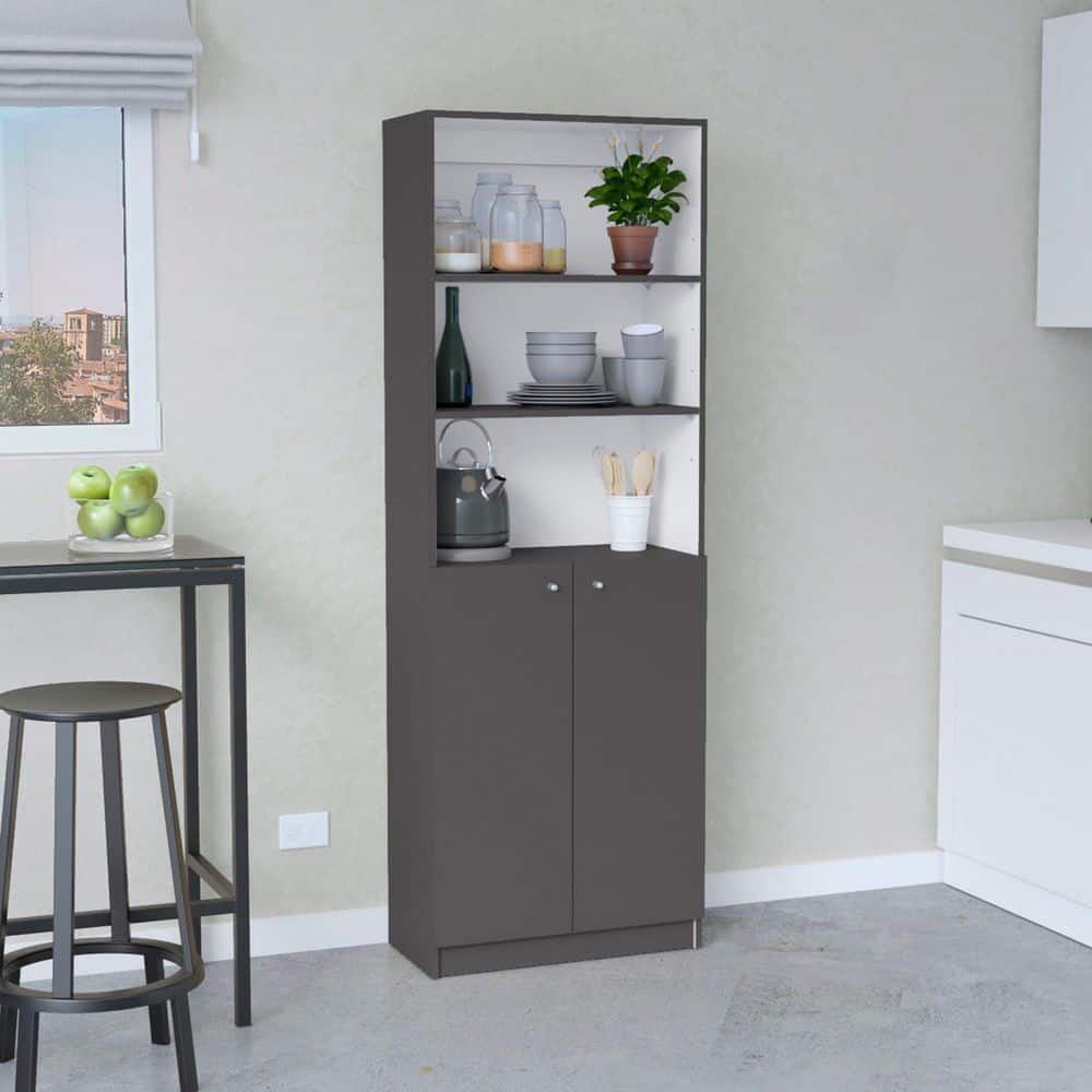 Tahanbath 11.80 in. W x 24.70 in. D x 71.10 in. H Multi-Colored Wood Freestanding Linen Cabinet with 2 Door in Gray/White (2)